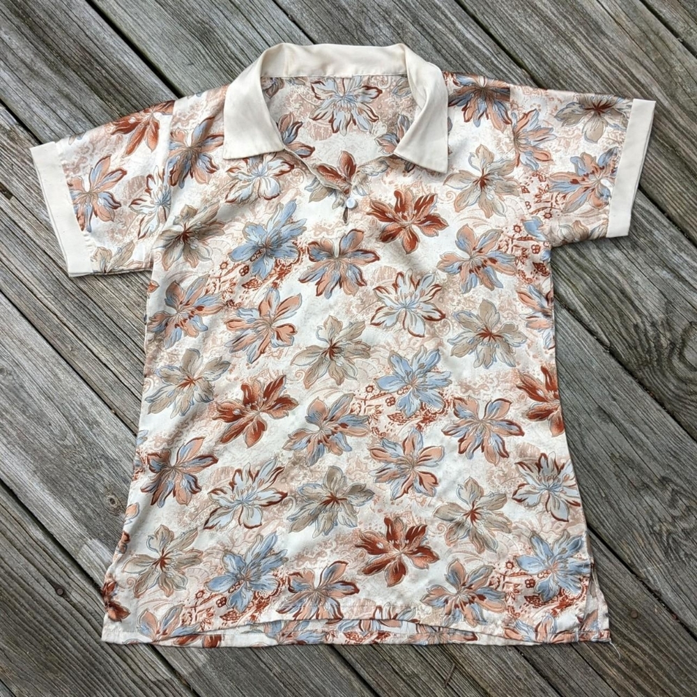 Vintage Silk Polo Style Floral Blouse